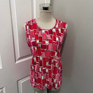 PINK DRESSBARN ABSTRACT RECTANGULAR CRINKLED‎ TANK TOP